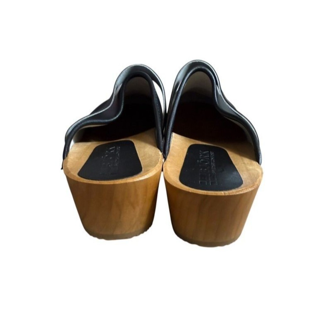 Bjork Maja Wood Clogs Shoes Womens EU 41 US 10 Black Leather Poland Boho Mules - Picture 8 of 10